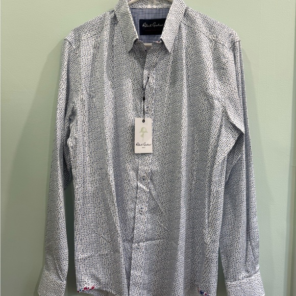 Robert Graham Men's White and Blue Polka Dot Shirt - Picture 2 of 8